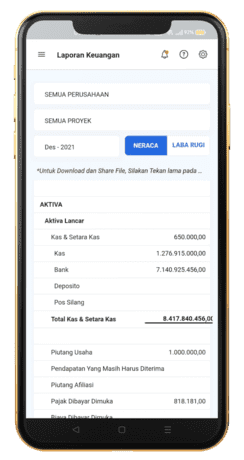Tampilan Akuntansi PortaPro di Android